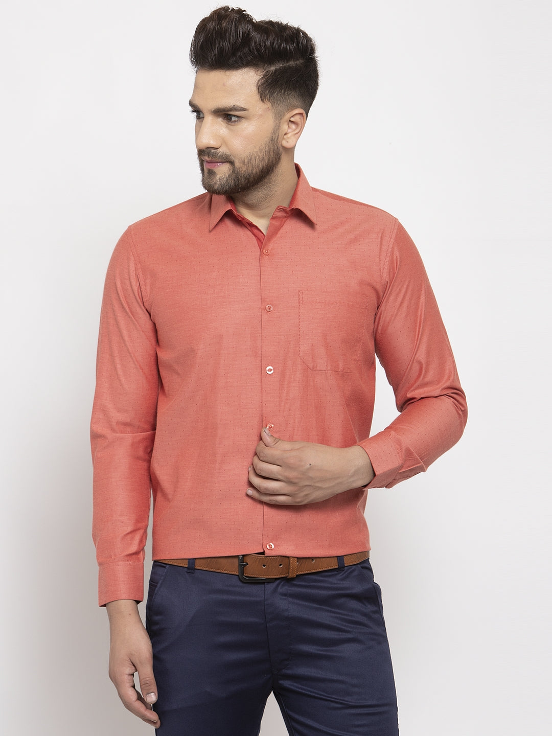 Jainish Orange Men's Cotton Polka Dots Formal Shirt's ( SF 761Keshar ) - Distacart