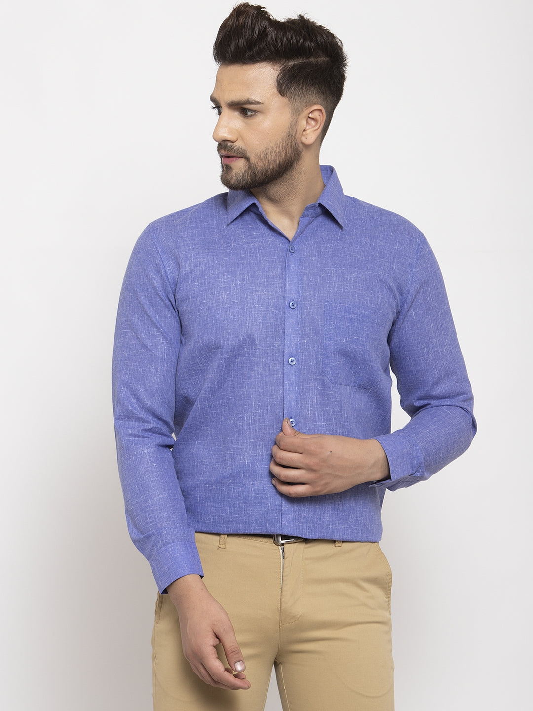 Jainish Blue Men's Dobby Solid Formal Shirts ( SF 762Blue ) - Distacart