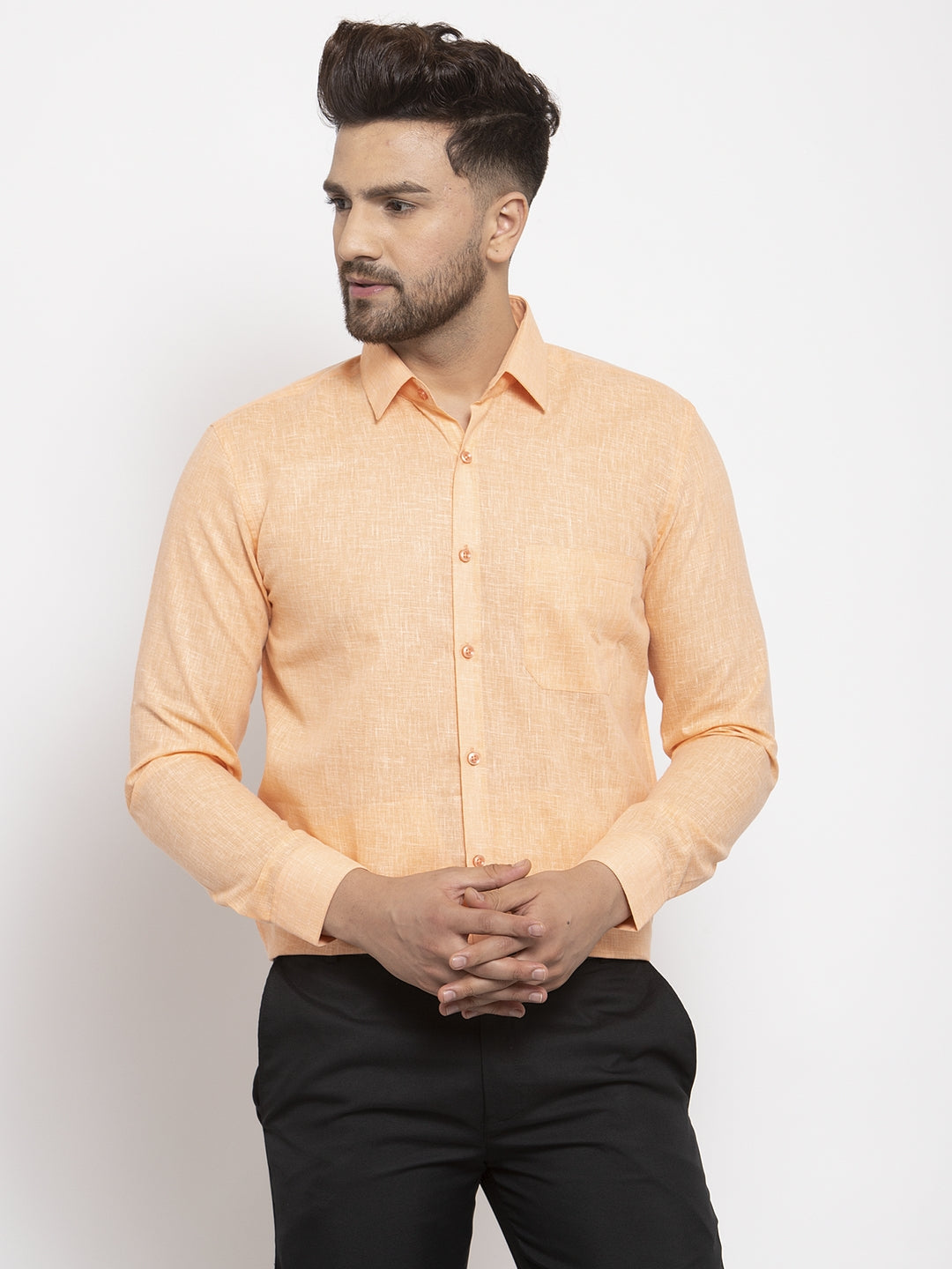 Jainish Orange Men's Dobby Solid Formal Shirts ( SF 762Light-Orange ) - Distacart