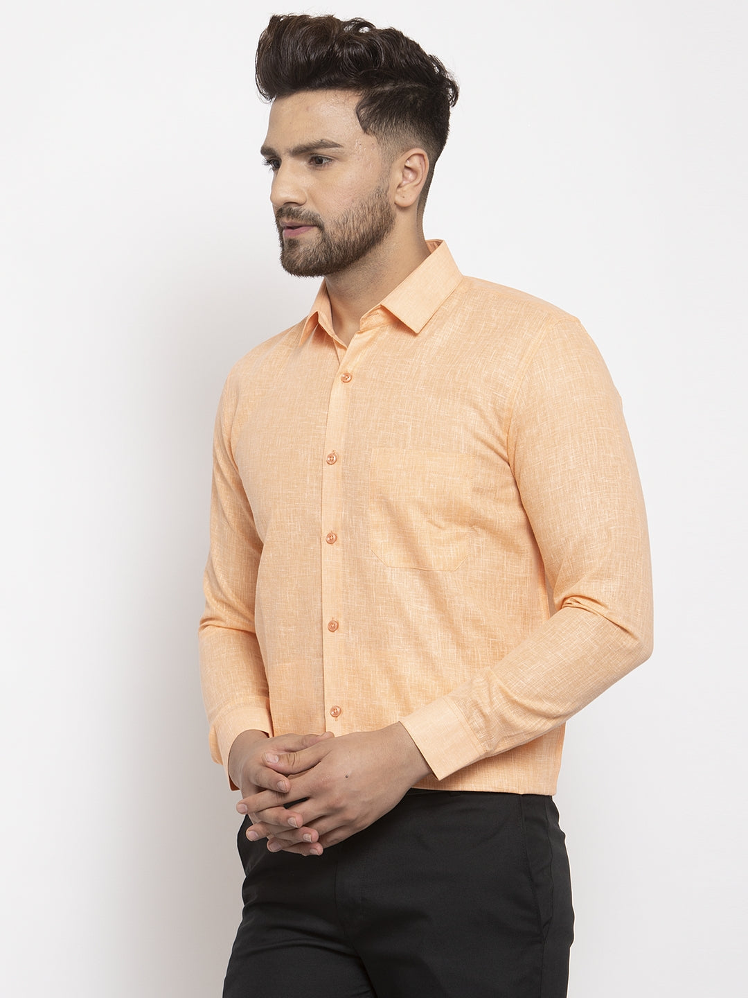 Jainish Orange Men's Dobby Solid Formal Shirts ( SF 762Light-Orange ) - Distacart
