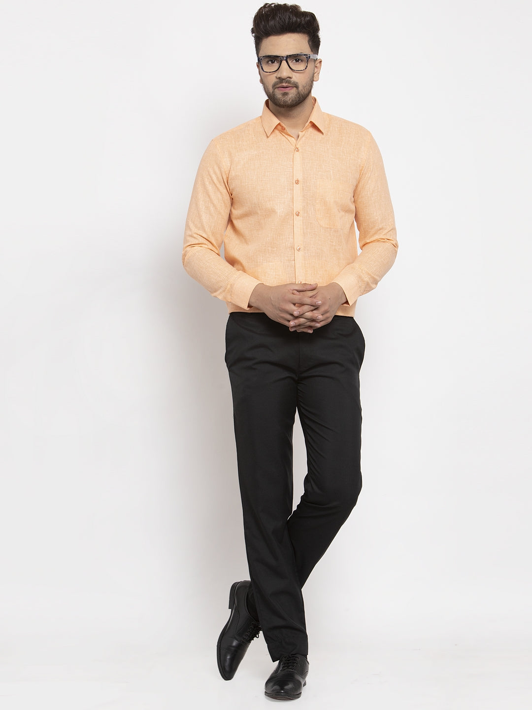 Jainish Orange Men's Dobby Solid Formal Shirts ( SF 762Light-Orange ) - Distacart