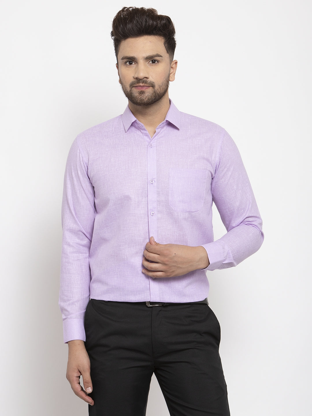 Jainish Purple Men's Dobby Solid Formal Shirts ( SF 762Light-Purple ) - Distacart