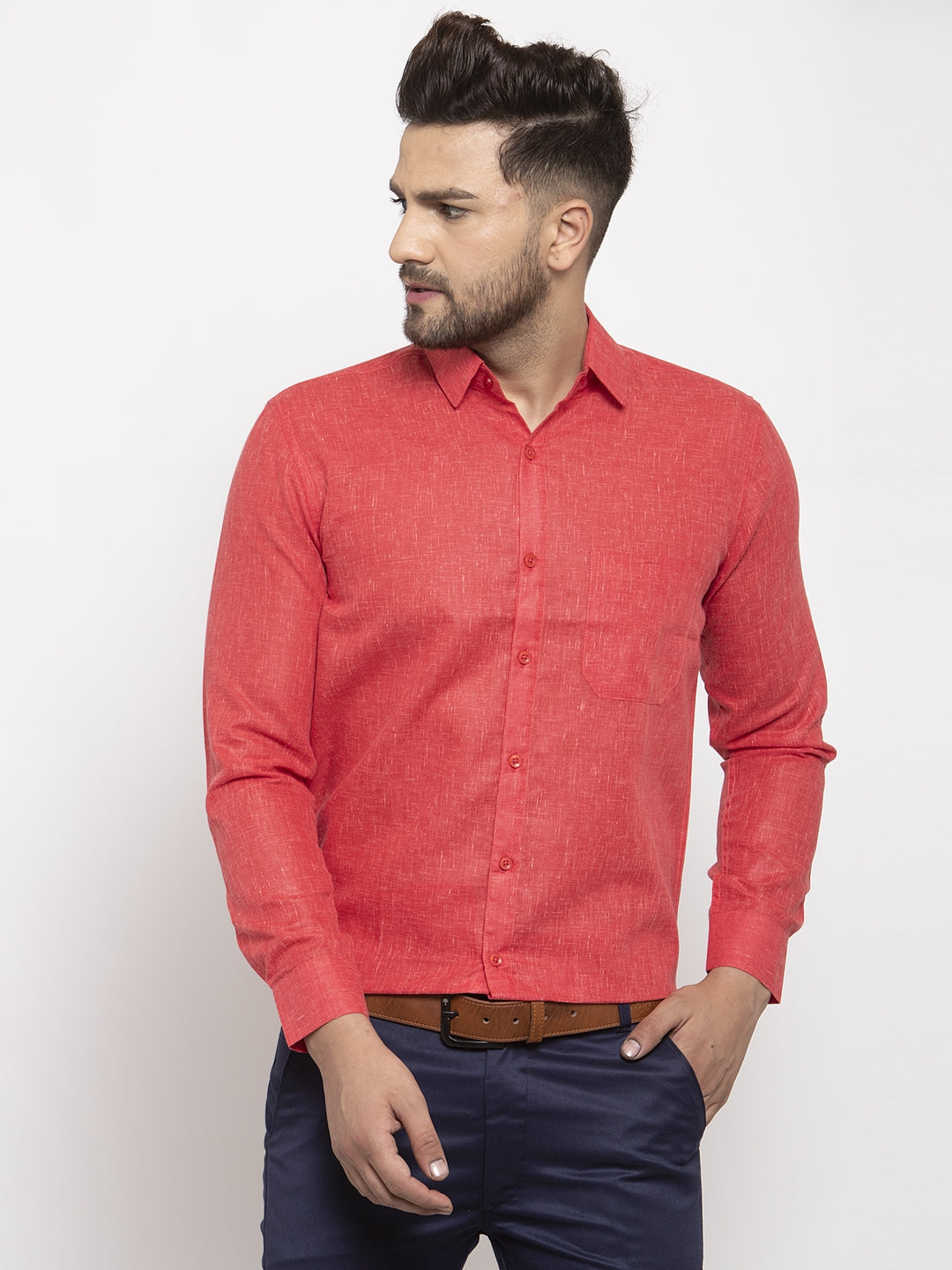 Jainish Red Men's Dobby Solid Formal Shirts ( SF 762Red ) - Distacart