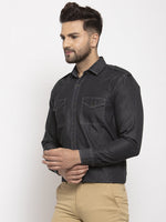 Thumbnail for Jainish Black Men's Denim Solid Formal Shirt's ( SF 763Black ) - Distacart