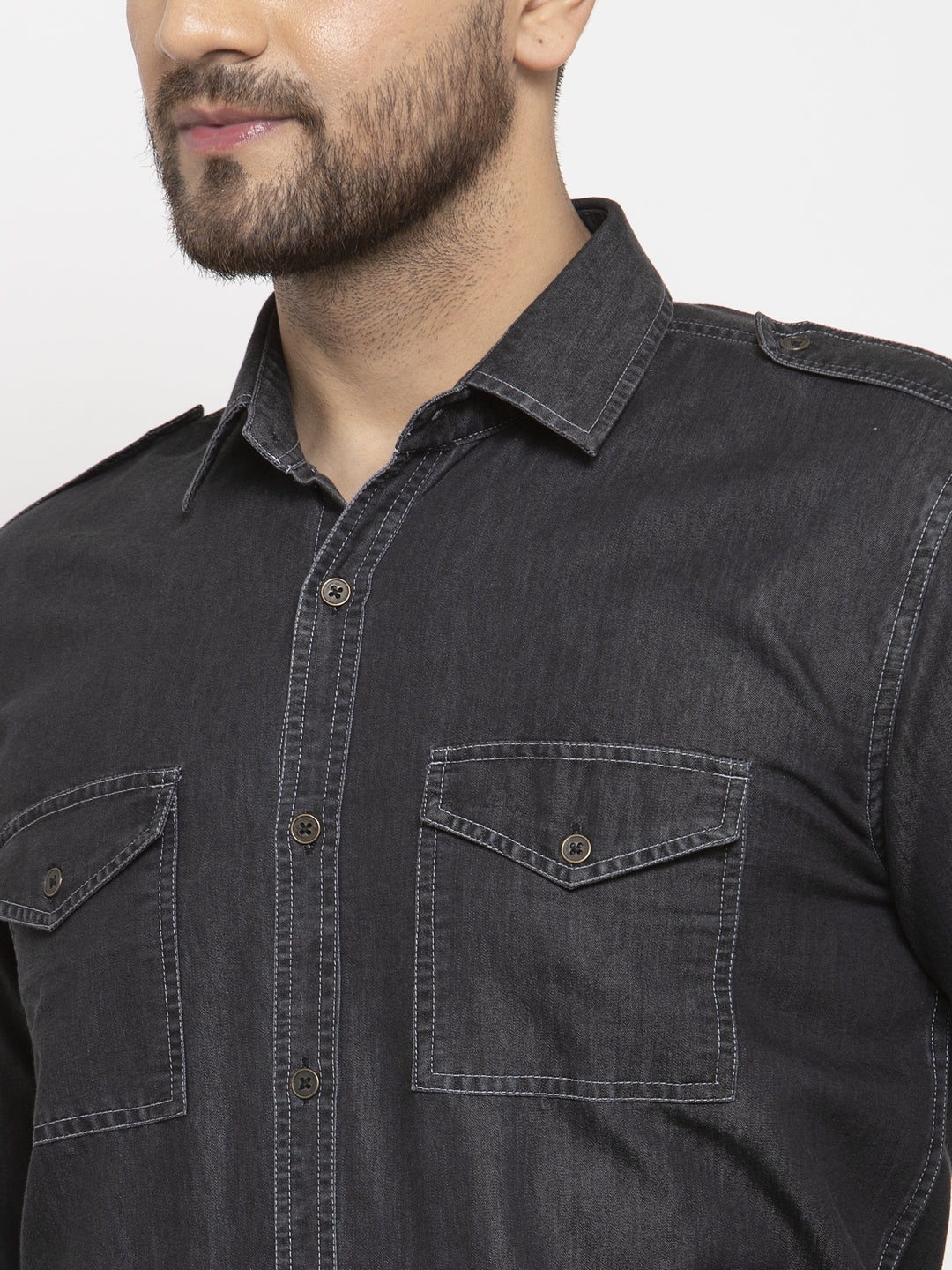 Jainish Black Men's Denim Solid Formal Shirt's ( SF 763Black ) - Distacart