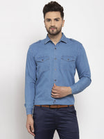 Thumbnail for Jainish Blue Men's Denim Solid Formal Shirt's ( SF 763Blue ) - Distacart