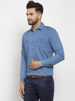 Thumbnail for Jainish Blue Men's Denim Solid Formal Shirt's ( SF 763Blue ) - Distacart