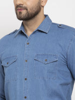 Thumbnail for Jainish Blue Men's Denim Solid Formal Shirt's ( SF 763Blue ) - Distacart