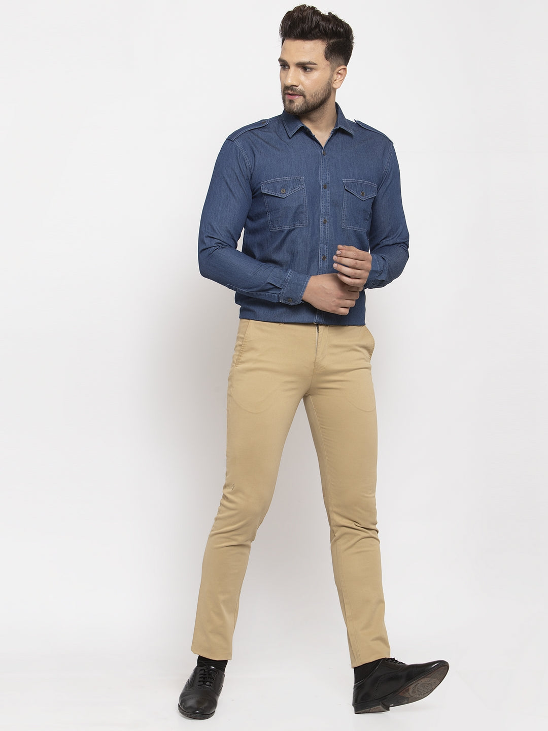 Jainish Navy Men's Denim Solid Formal Shirt's ( SF 763Navy ) - Distacart