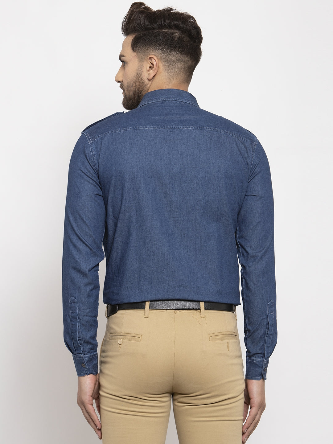 Jainish Navy Men's Denim Solid Formal Shirt's ( SF 763Navy ) - Distacart