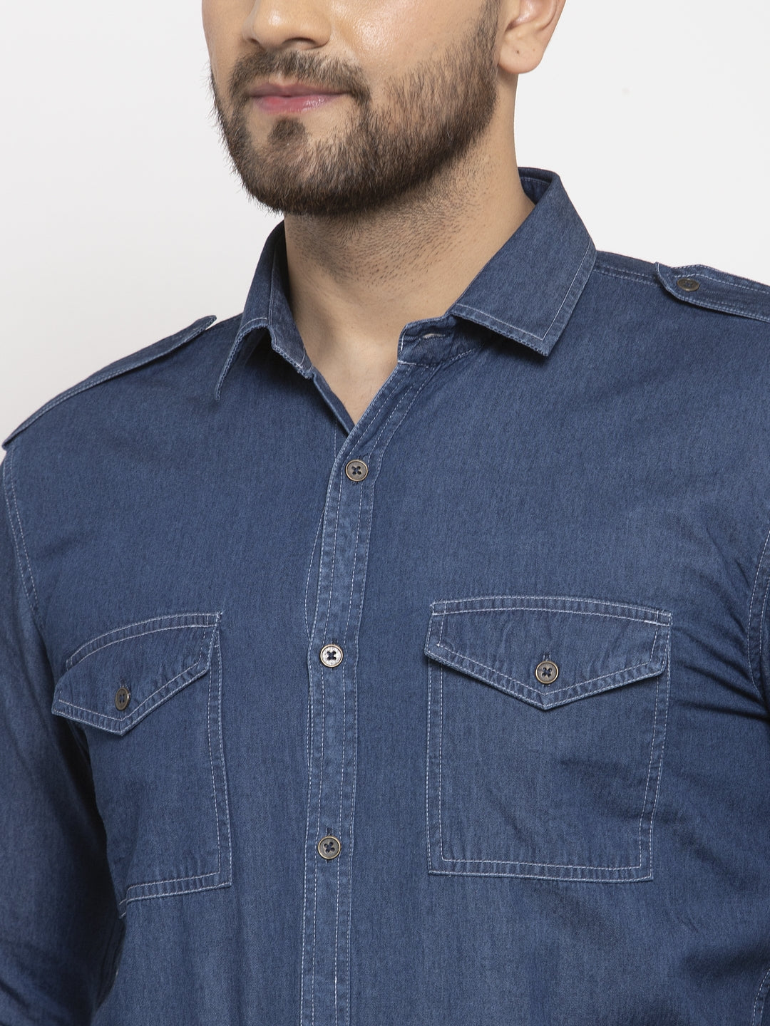 Jainish Navy Men's Denim Solid Formal Shirt's ( SF 763Navy ) - Distacart