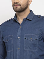 Thumbnail for Jainish Navy Men's Denim Solid Formal Shirt's ( SF 763Navy ) - Distacart