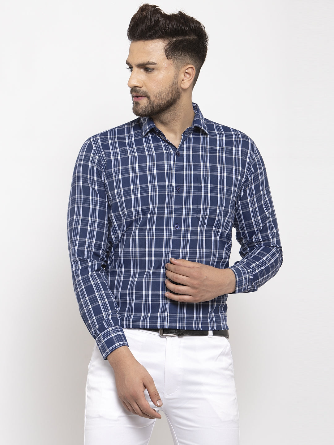 Jainish Blue Men's Cotton Checked Formal Shirt's ( SF 764Blue ) - Distacart