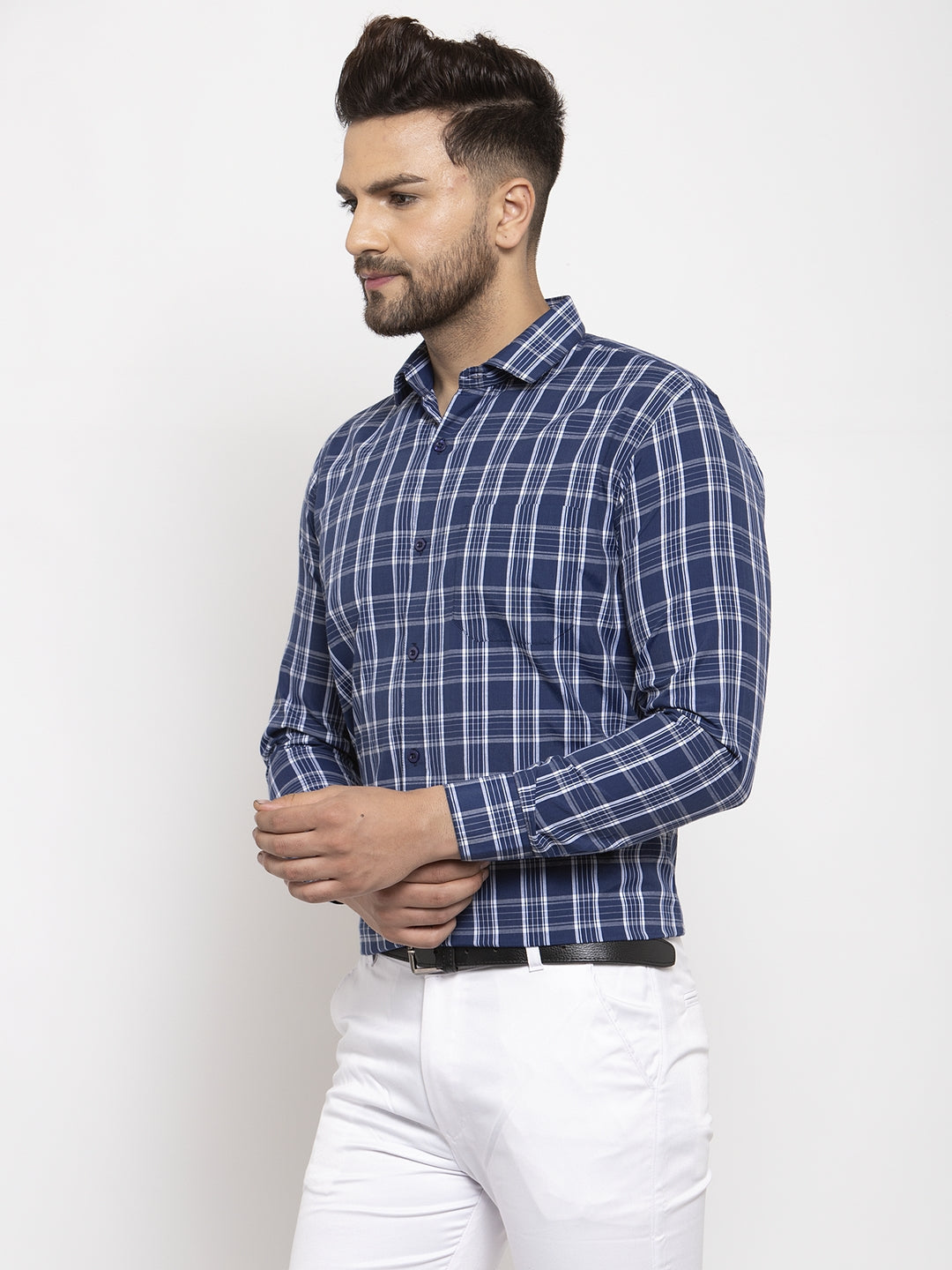 Jainish Blue Men's Cotton Checked Formal Shirt's ( SF 764Blue ) - Distacart