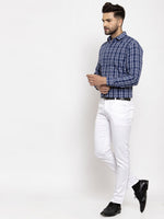 Thumbnail for Jainish Blue Men's Cotton Checked Formal Shirt's ( SF 764Blue ) - Distacart