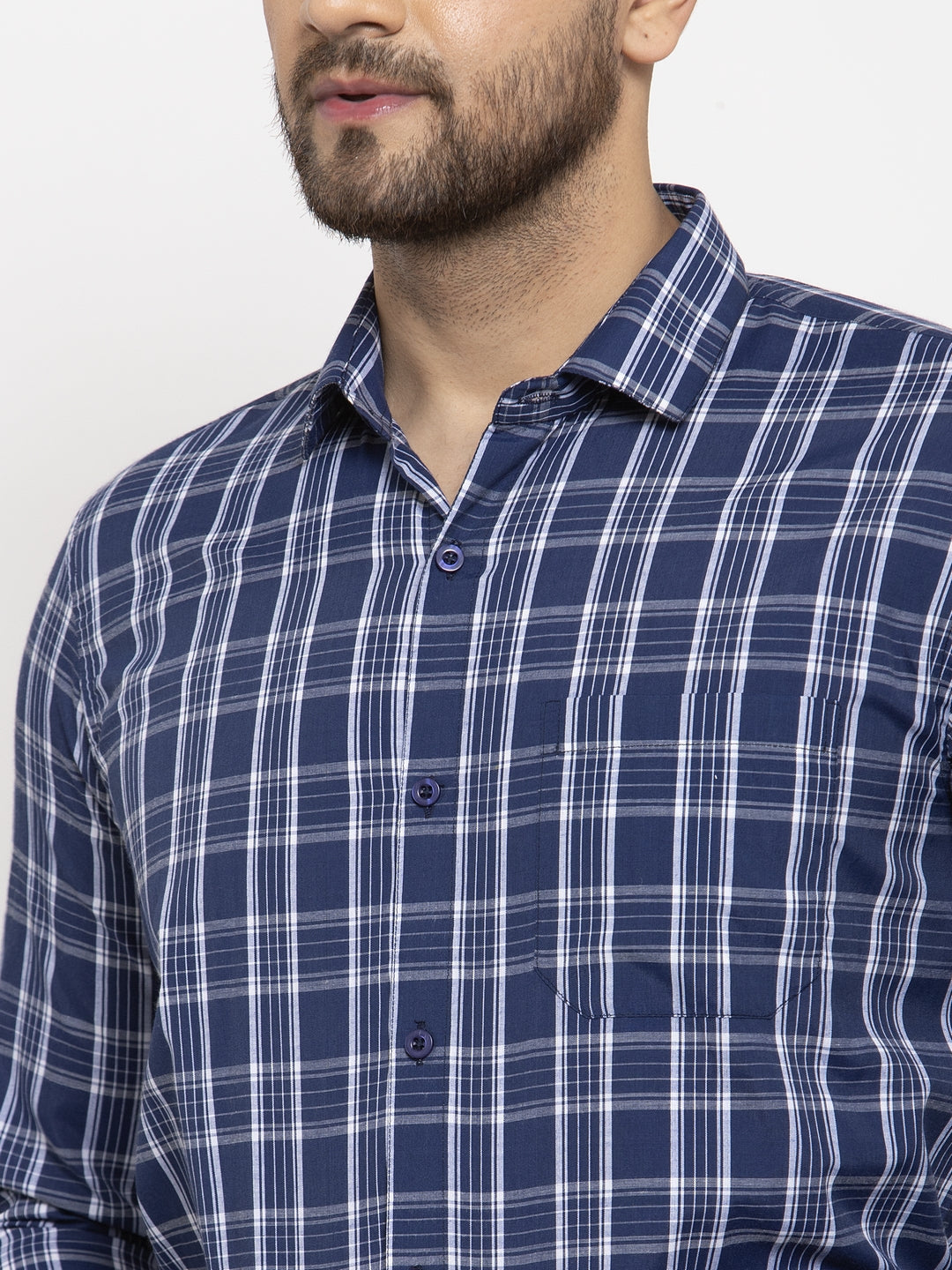 Jainish Blue Men's Cotton Checked Formal Shirt's ( SF 764Blue ) - Distacart