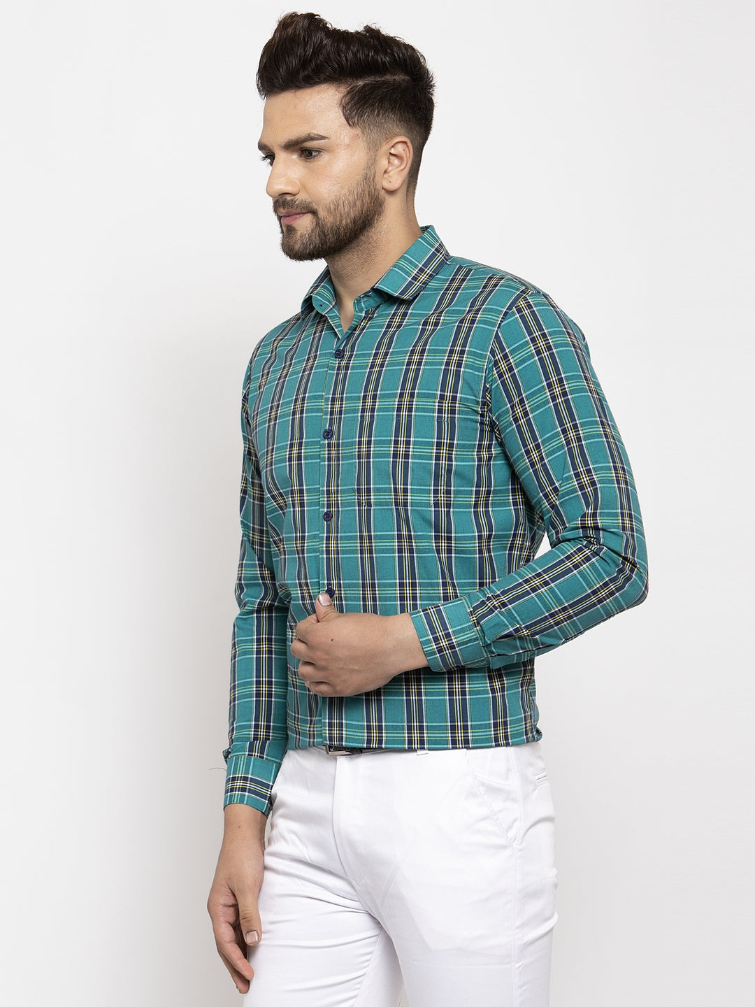 Jainish Green Men's Cotton Checked Formal Shirt's ( SF 764Green ) - Distacart