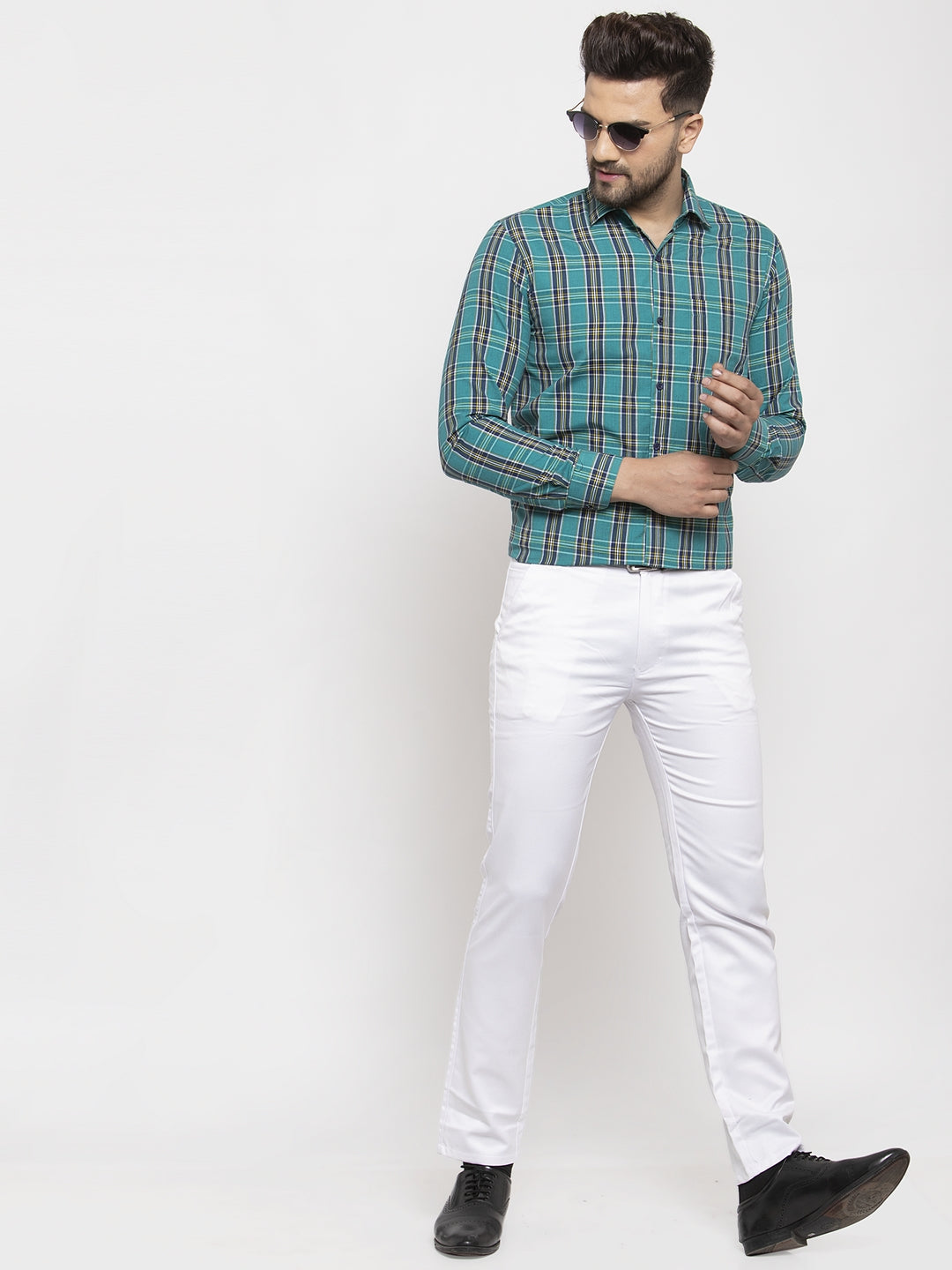 Jainish Green Men's Cotton Checked Formal Shirt's ( SF 764Green ) - Distacart