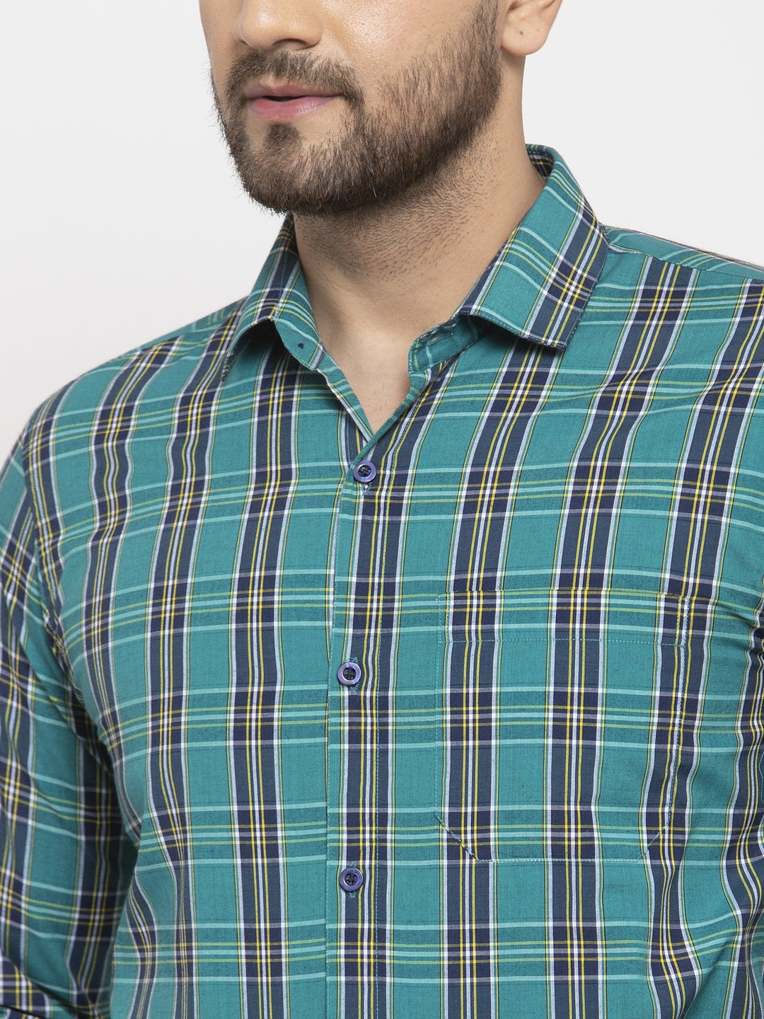 Jainish Green Men's Cotton Checked Formal Shirt's ( SF 764Green ) - Distacart