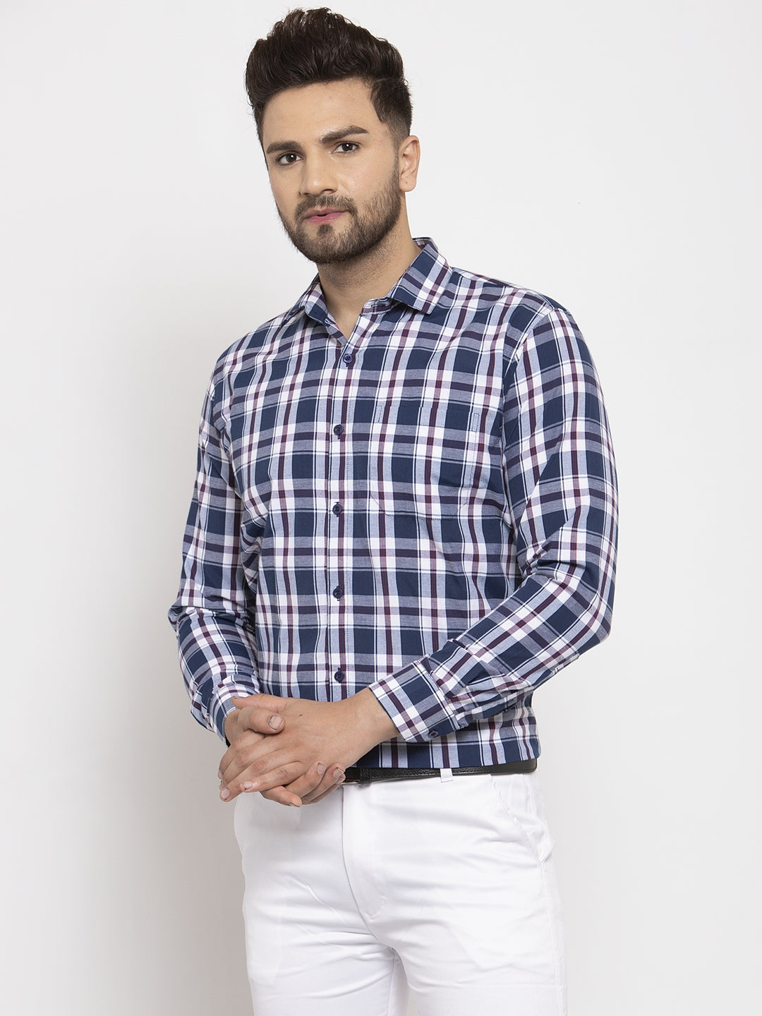 Jainish Navy Men's Cotton Checked Formal Shirt's ( SF 764Navy ) - Distacart