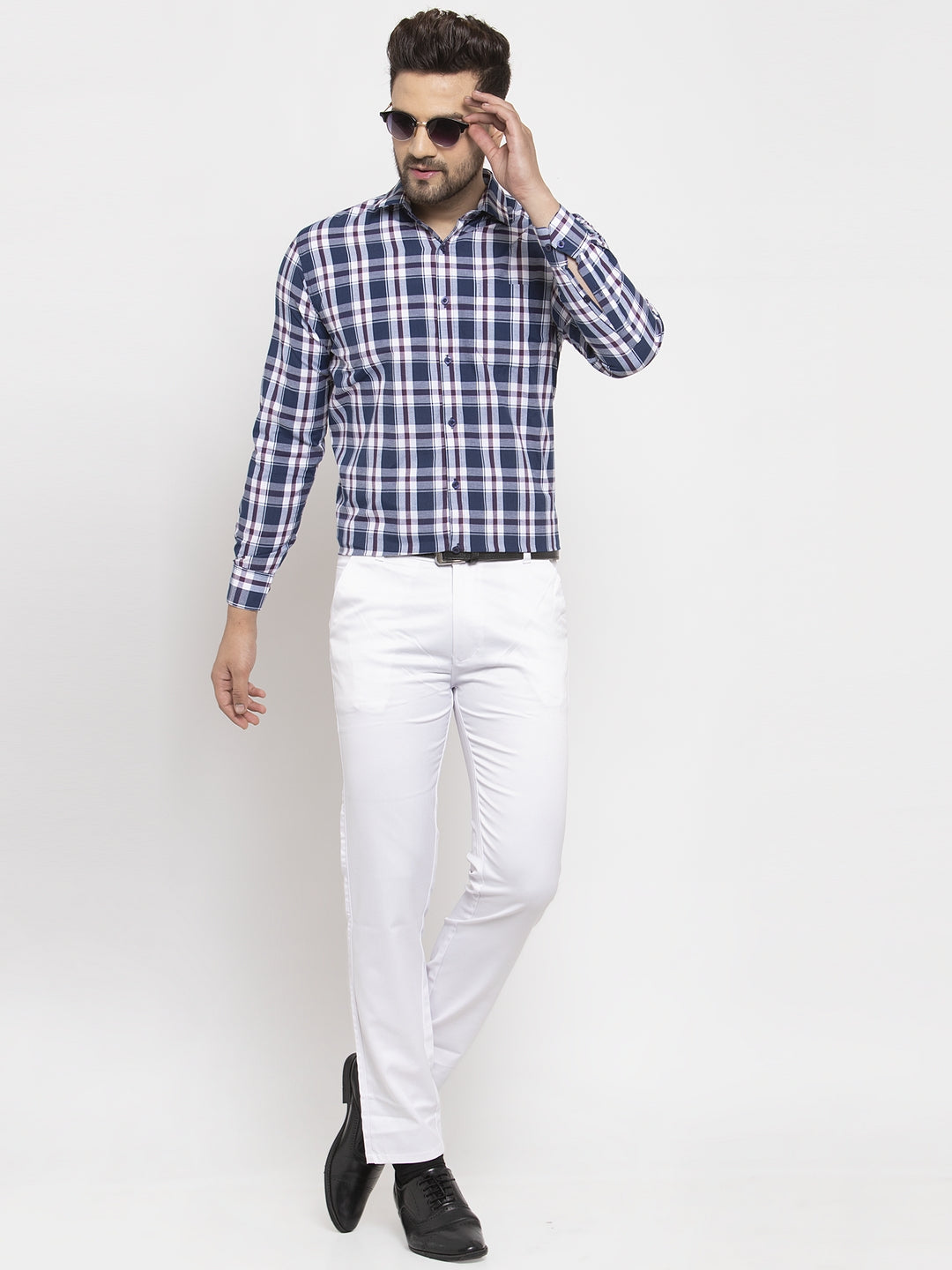 Jainish Navy Men's Cotton Checked Formal Shirt's ( SF 764Navy ) - Distacart