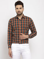 Thumbnail for Jainish Orange Men's Cotton Checked Formal Shirt's ( SF 764Orange ) - Distacart