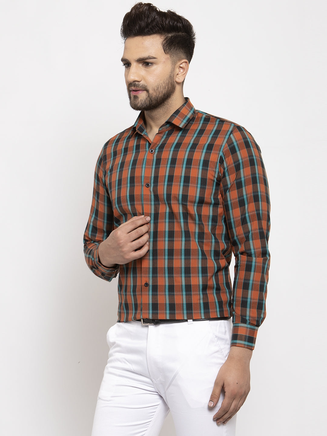 Jainish Orange Men's Cotton Checked Formal Shirt's ( SF 764Orange ) - Distacart