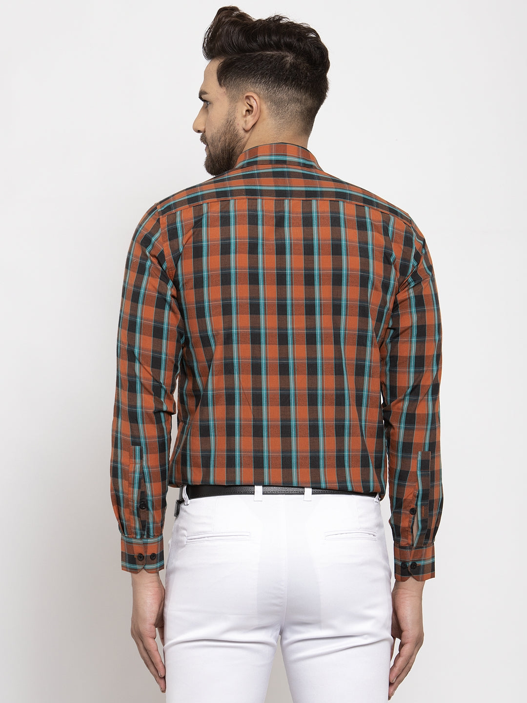 Jainish Orange Men's Cotton Checked Formal Shirt's ( SF 764Orange ) - Distacart