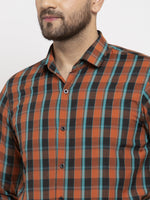Thumbnail for Jainish Orange Men's Cotton Checked Formal Shirt's ( SF 764Orange ) - Distacart