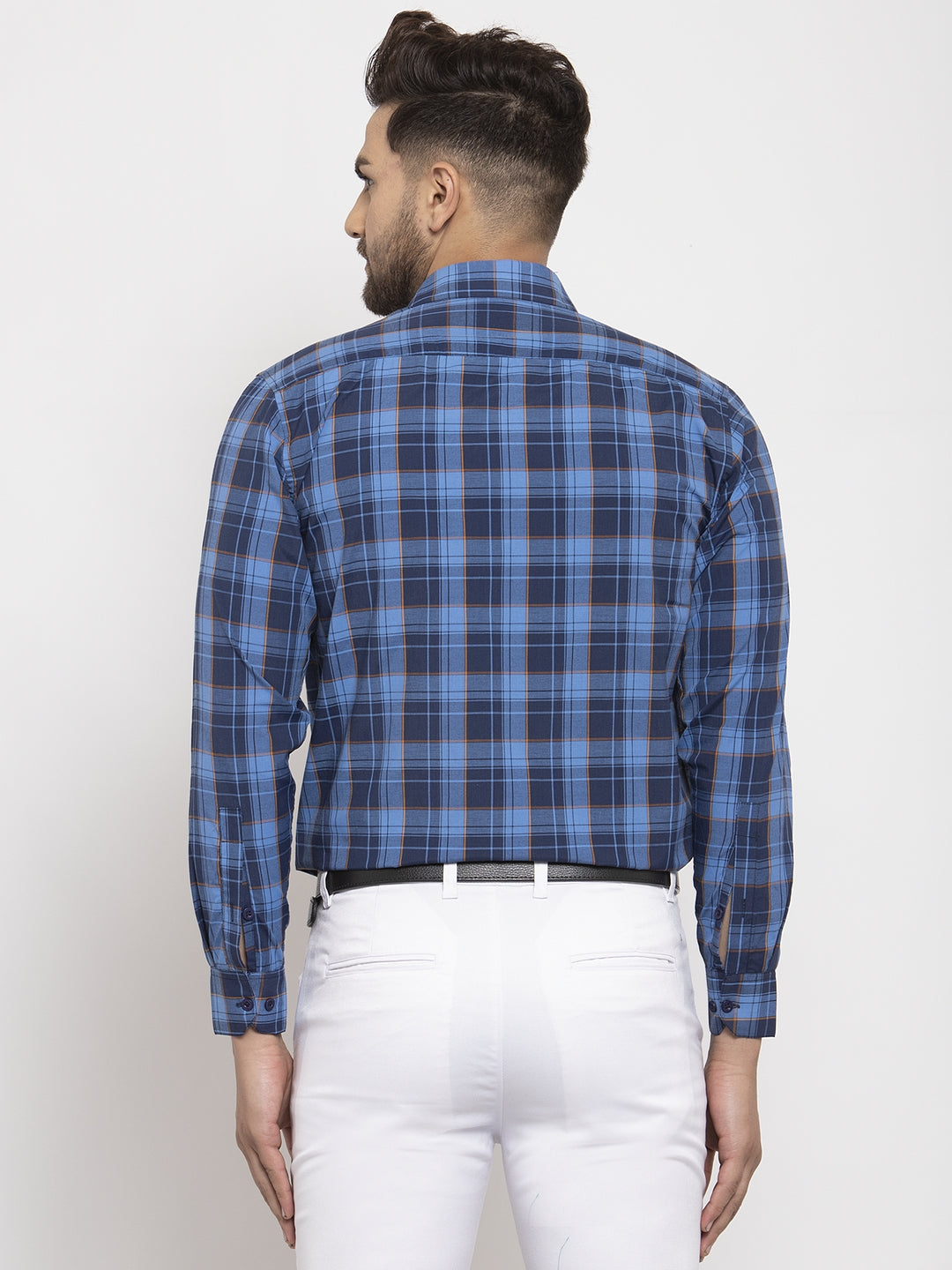 Jainish Blue Men's Cotton Checked Formal Shirt's ( SF 764Royal-Blue ) - Distacart