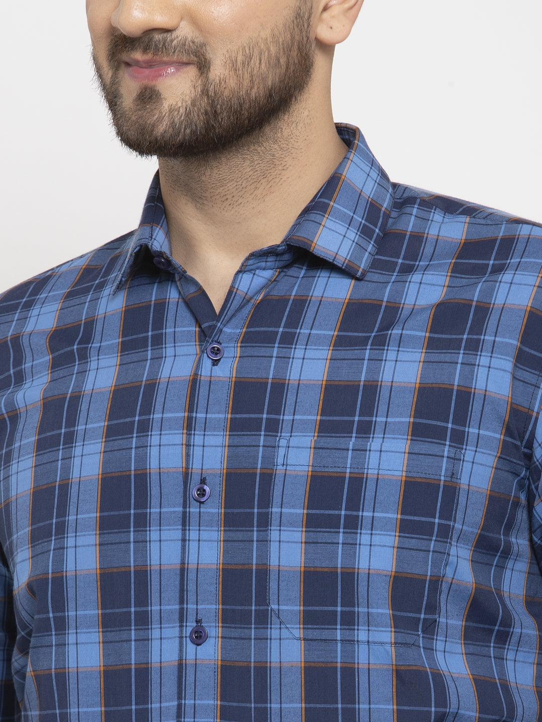 Jainish Blue Men's Cotton Checked Formal Shirt's ( SF 764Royal-Blue ) - Distacart