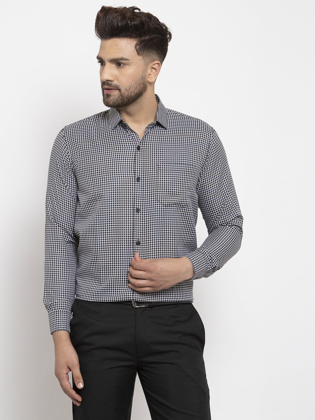 Jainish Black Men's Cotton Checked Formal Shirt's ( SF 765Black ) - Distacart