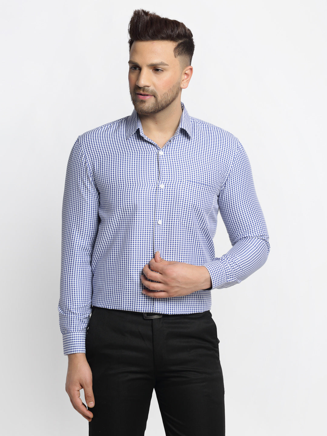 Jainish Blue Men's Cotton Checked Formal Shirt's ( SF 765Blue ) - Distacart