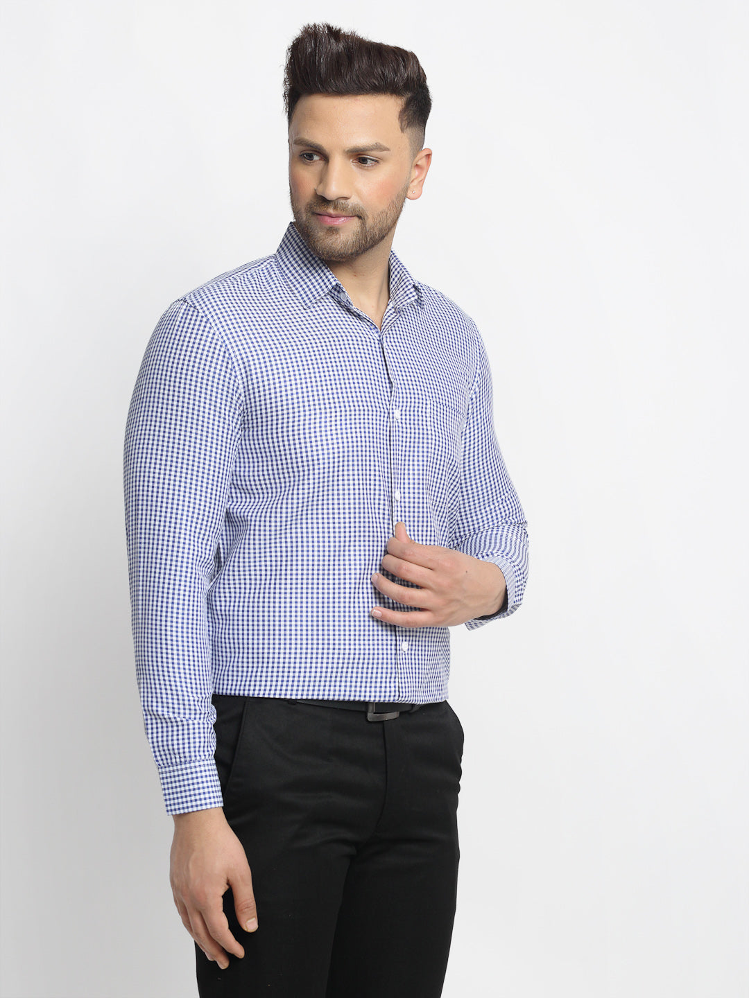 Jainish Blue Men's Cotton Checked Formal Shirt's ( SF 765Blue ) - Distacart