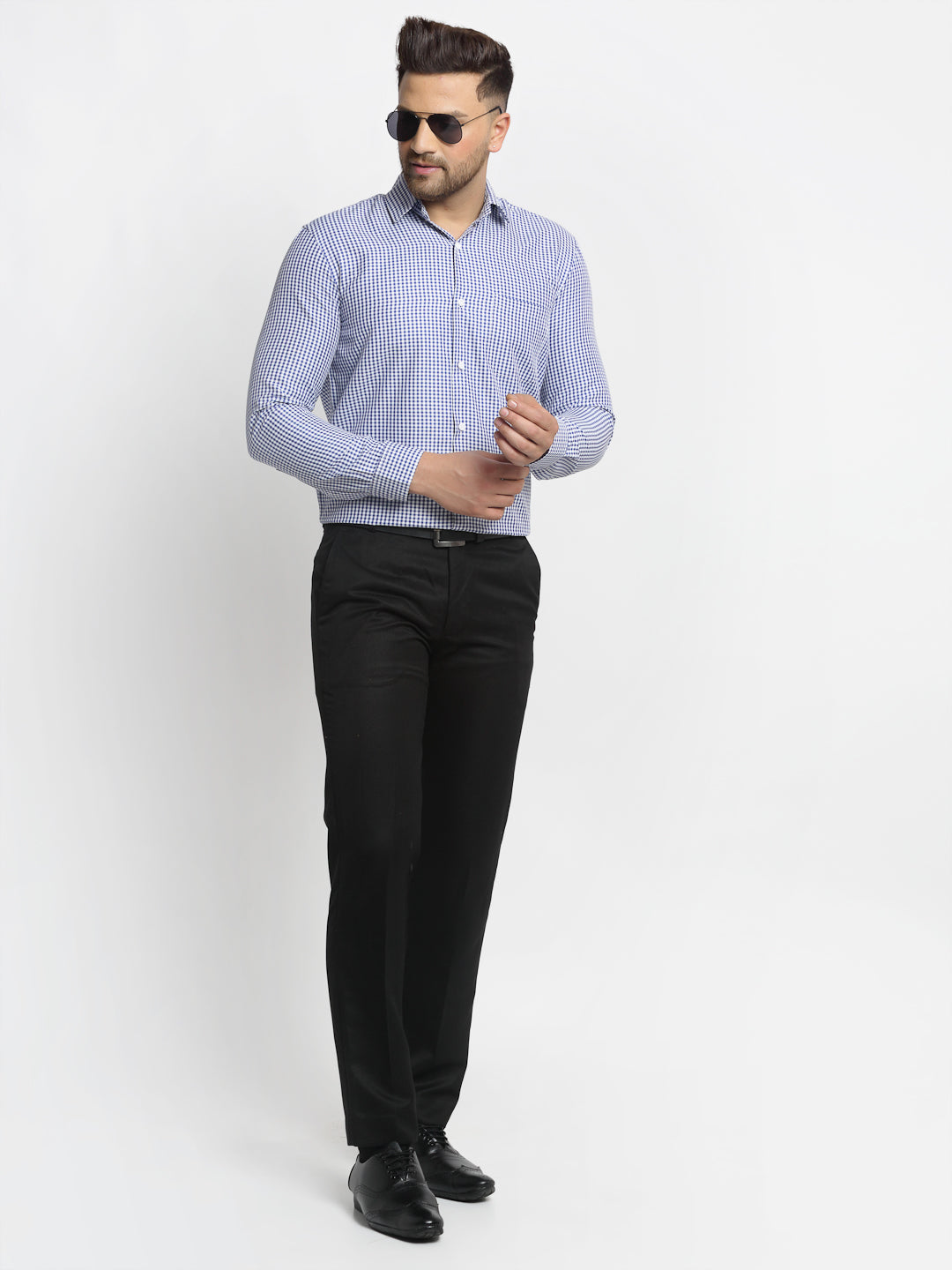 Jainish Blue Men's Cotton Checked Formal Shirt's ( SF 765Blue ) - Distacart