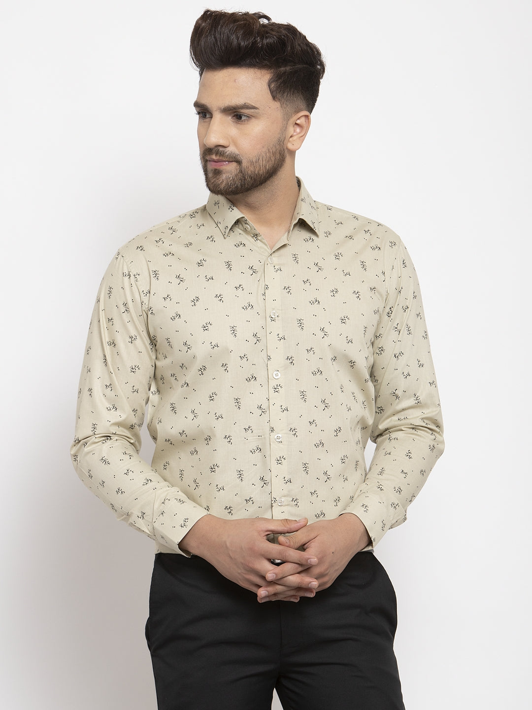 Jainish Cream Men's Cotton Printed Formal Shirt's ( SF 766Cream ) - Distacart