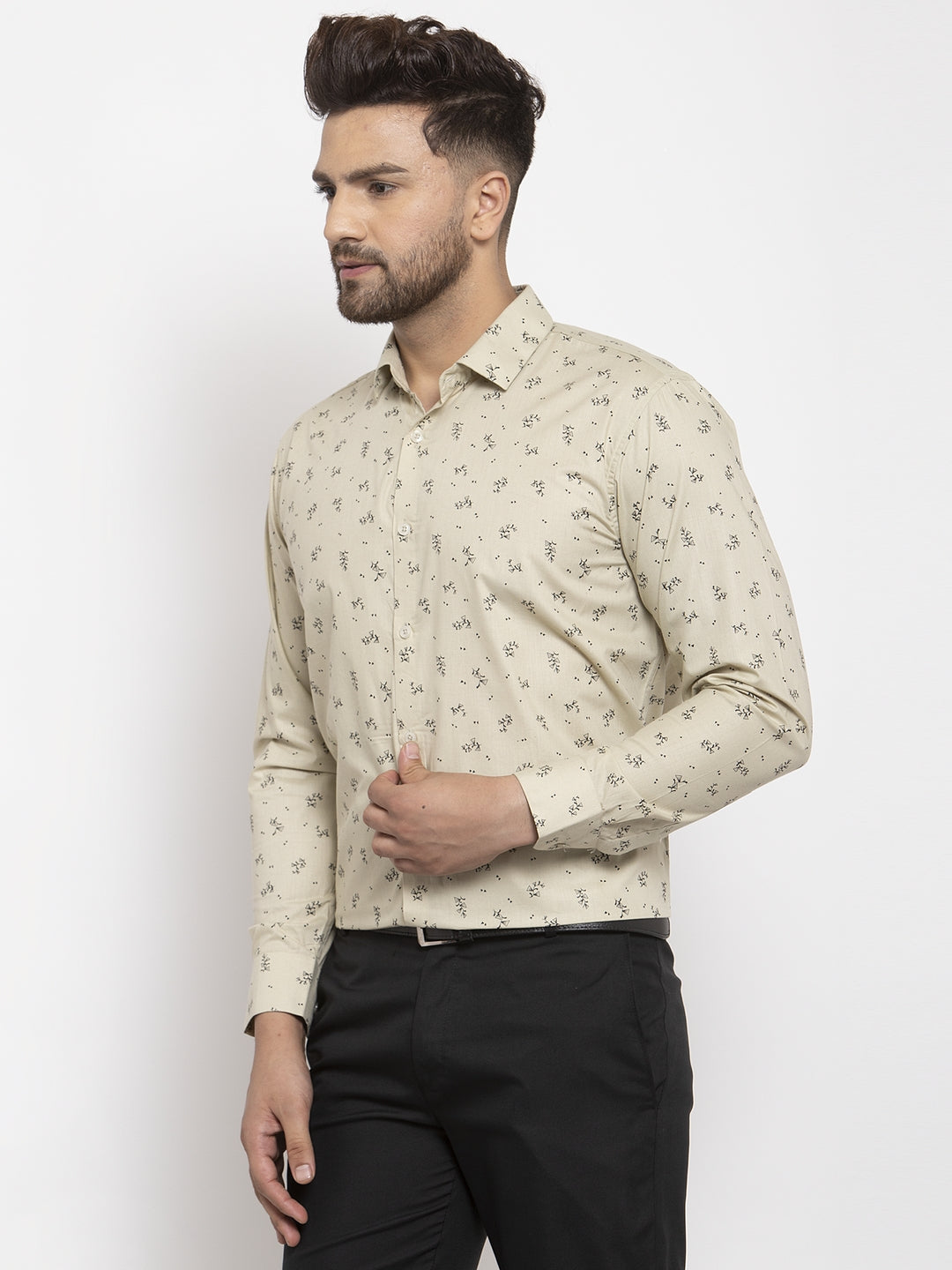 Jainish Cream Men's Cotton Printed Formal Shirt's ( SF 766Cream ) - Distacart