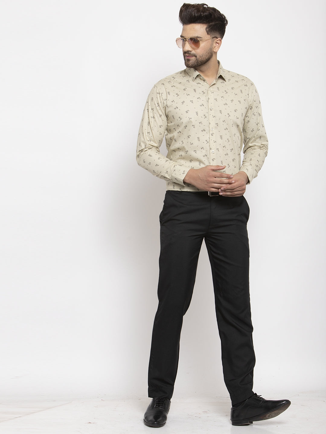 Jainish Cream Men's Cotton Printed Formal Shirt's ( SF 766Cream ) - Distacart