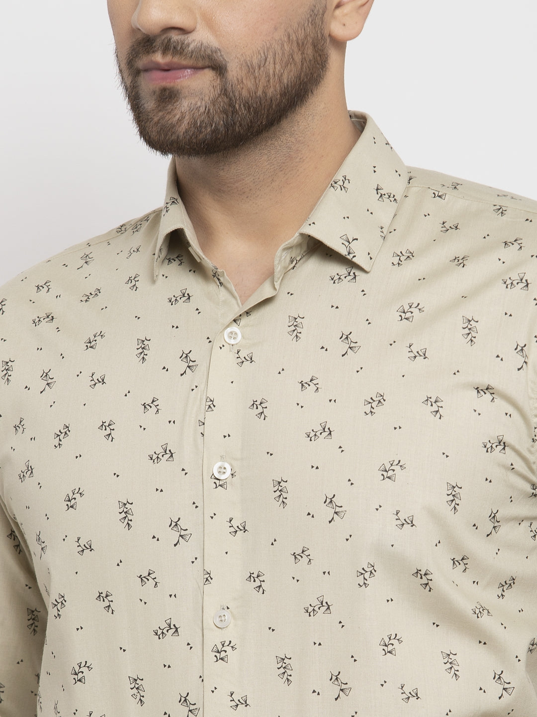 Jainish Cream Men's Cotton Printed Formal Shirt's ( SF 766Cream ) - Distacart