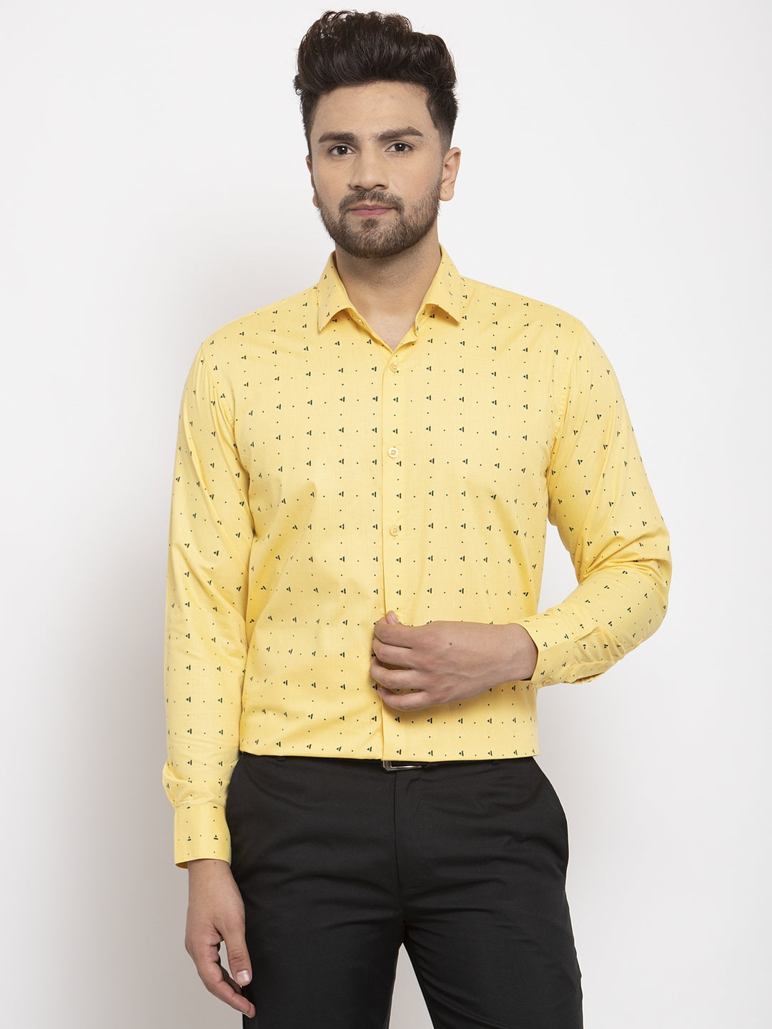 Jainish Yellow Men's Cotton Printed Formal Shirt's ( SF 766Yellow ) - Distacart