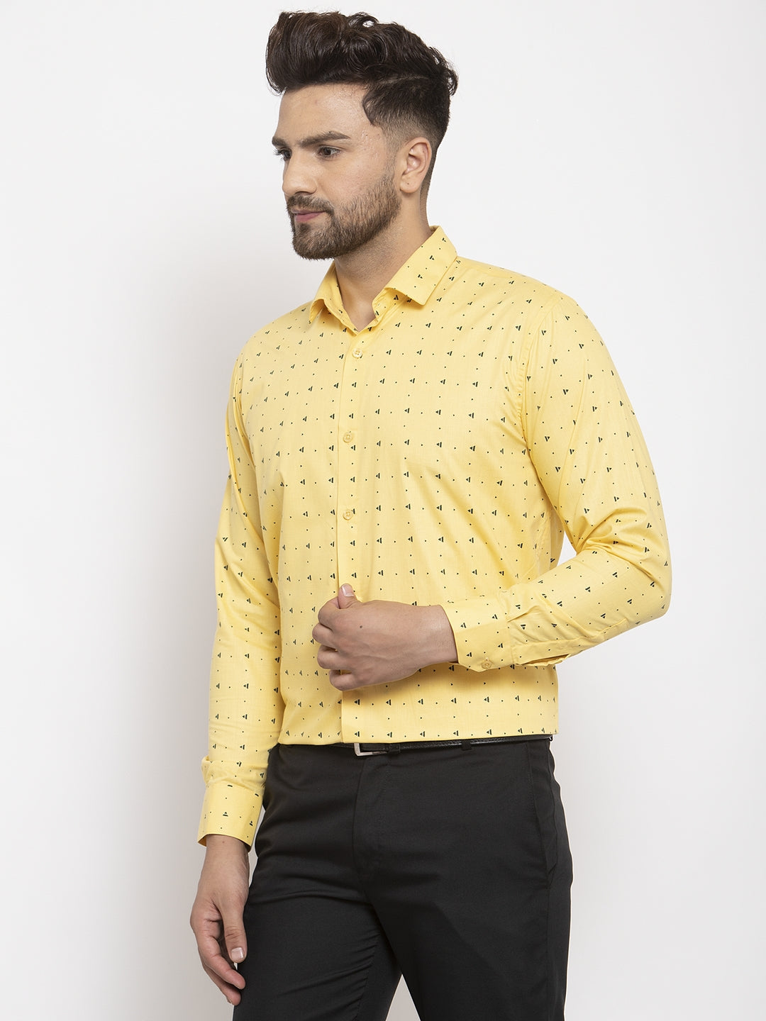 Jainish Yellow Men's Cotton Printed Formal Shirt's ( SF 766Yellow ) - Distacart