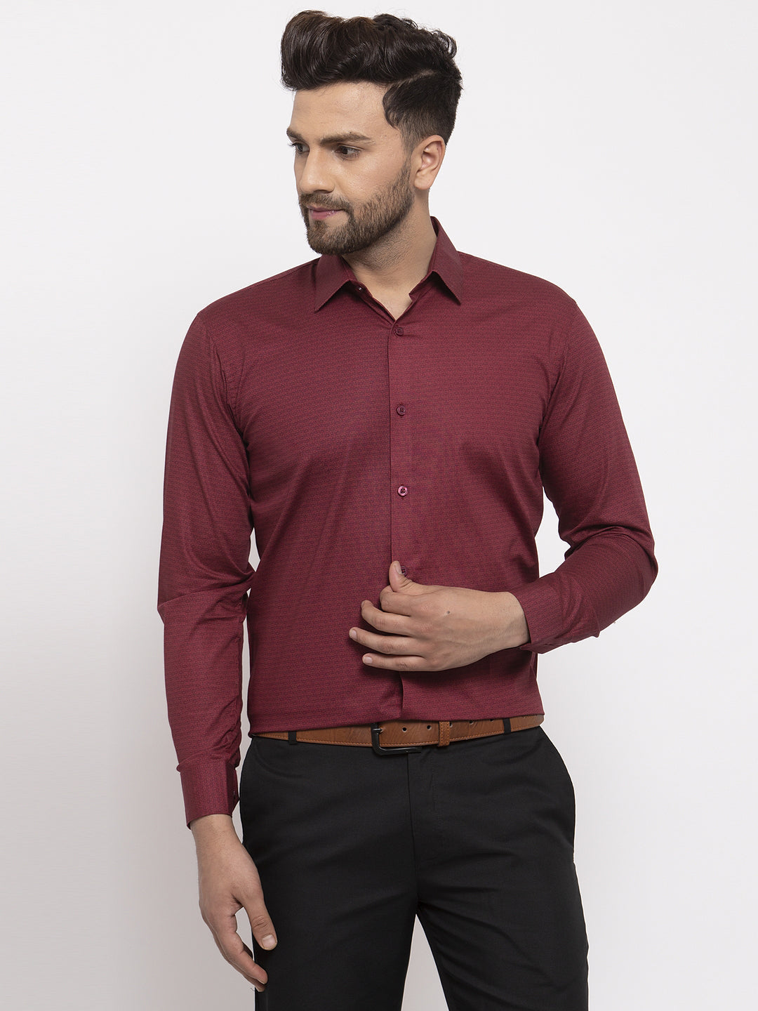 Jainish Maroon Men's Cotton Geometric Formal Shirt's ( SF 767Maroon ) - Distacart