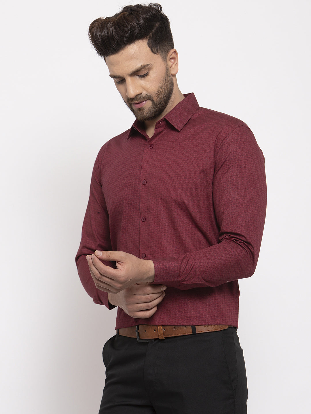 Jainish Maroon Men's Cotton Geometric Formal Shirt's ( SF 767Maroon ) - Distacart