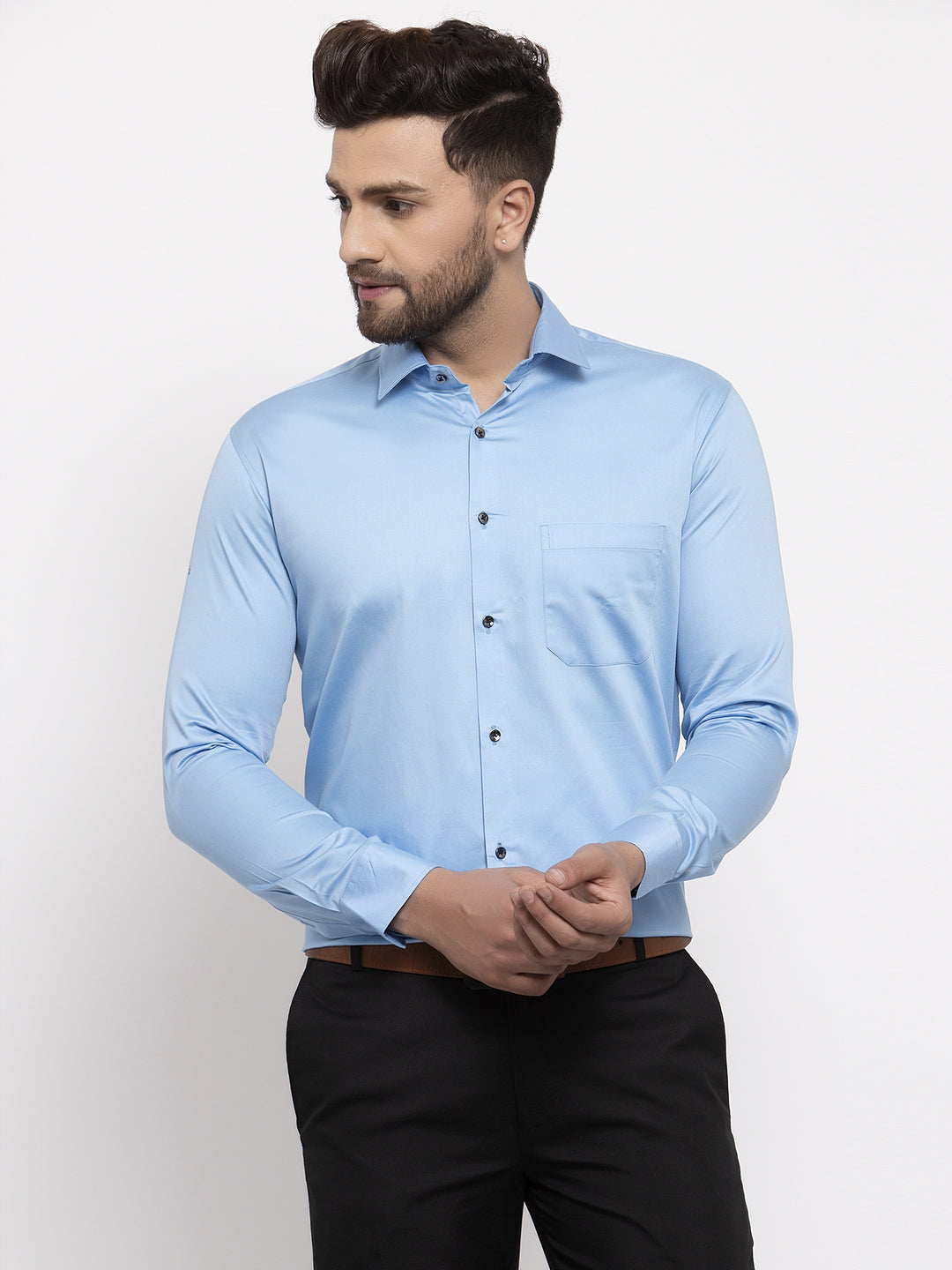 Jainish Blue Men's Cotton Solid Formal Shirt's ( SF 768Light-Blue ) - Distacart