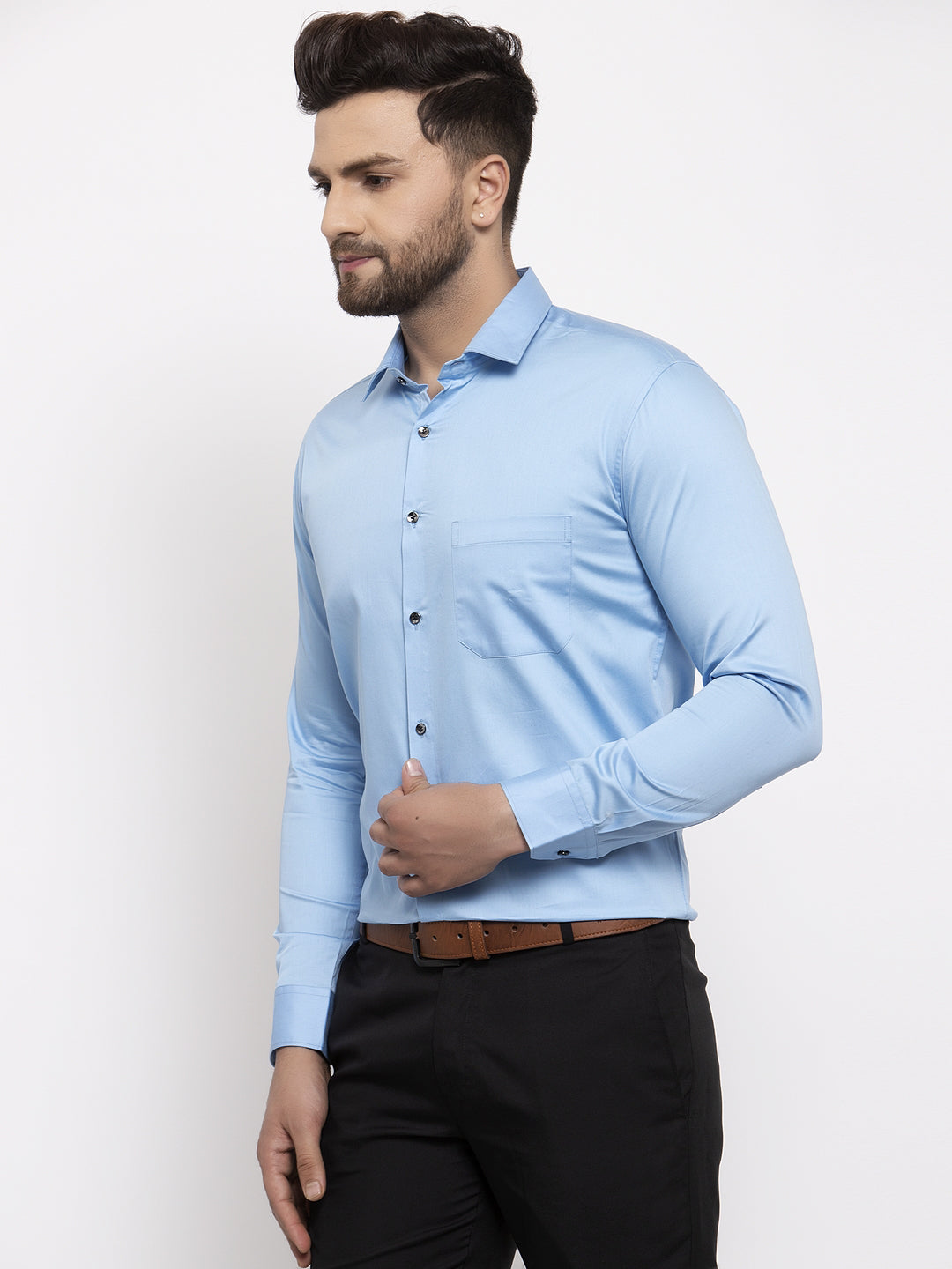 Jainish Blue Men's Cotton Solid Formal Shirt's ( SF 768Light-Blue ) - Distacart
