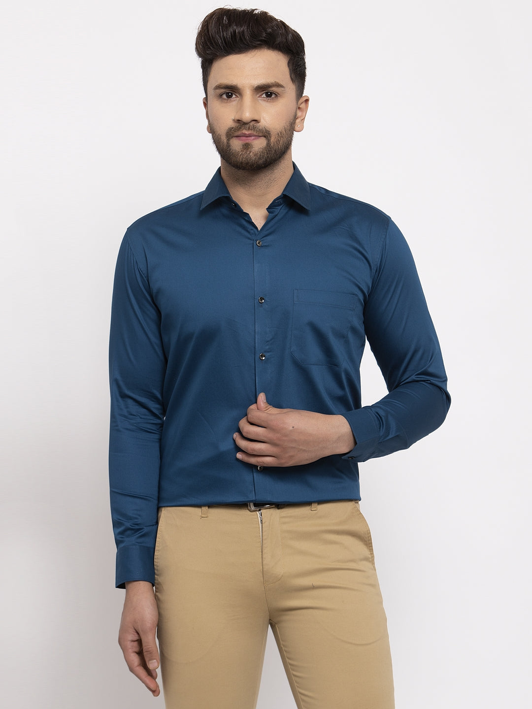 Jainish Navy Men's Cotton Solid Formal Shirt's ( SF 768Navy ) - Distacart