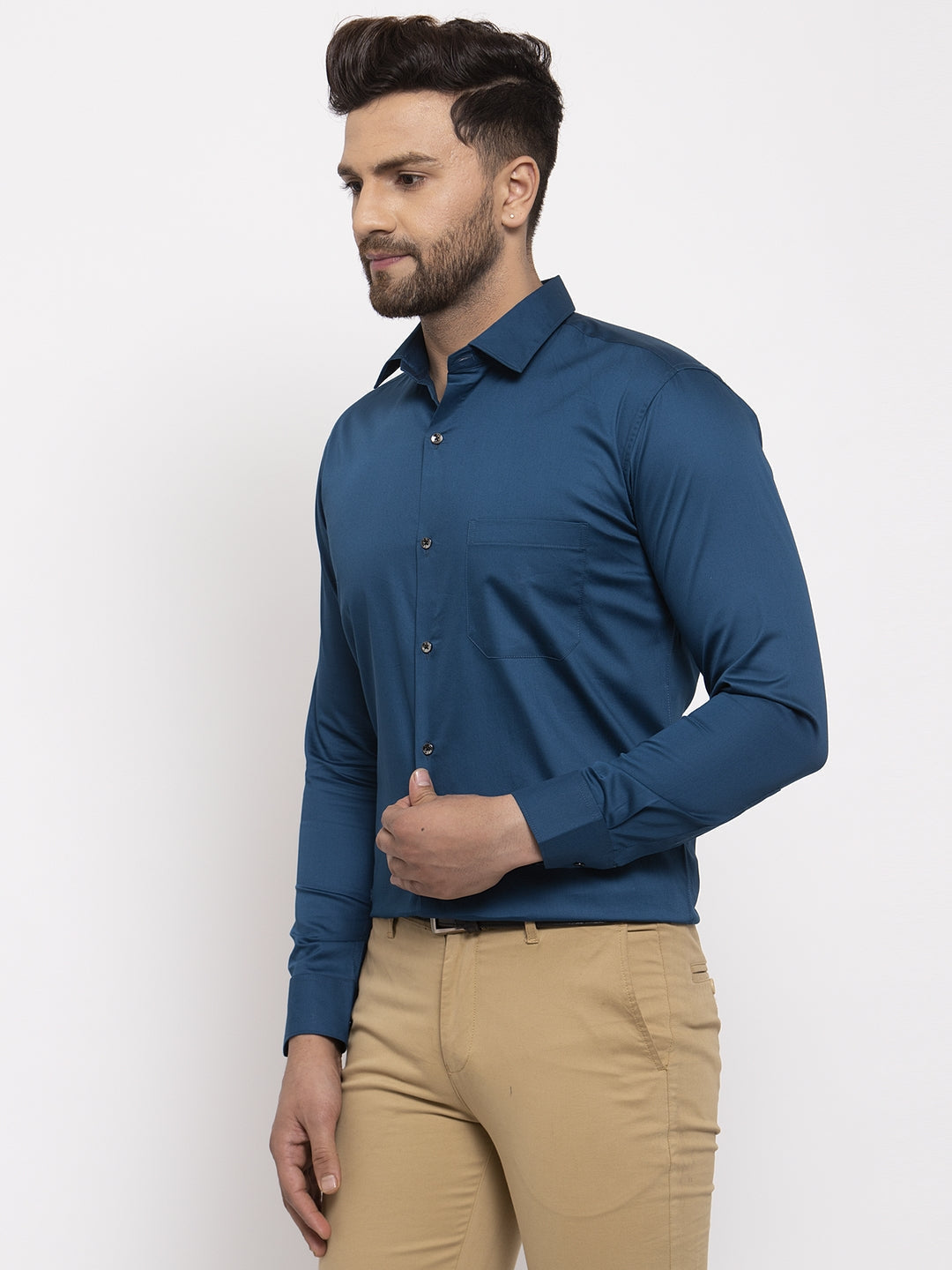 Jainish Navy Men's Cotton Solid Formal Shirt's ( SF 768Navy ) - Distacart