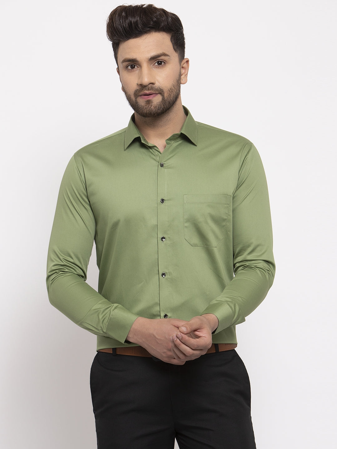 Jainish Olive Men's Cotton Solid Formal Shirt's ( SF 768Olive ) - Distacart