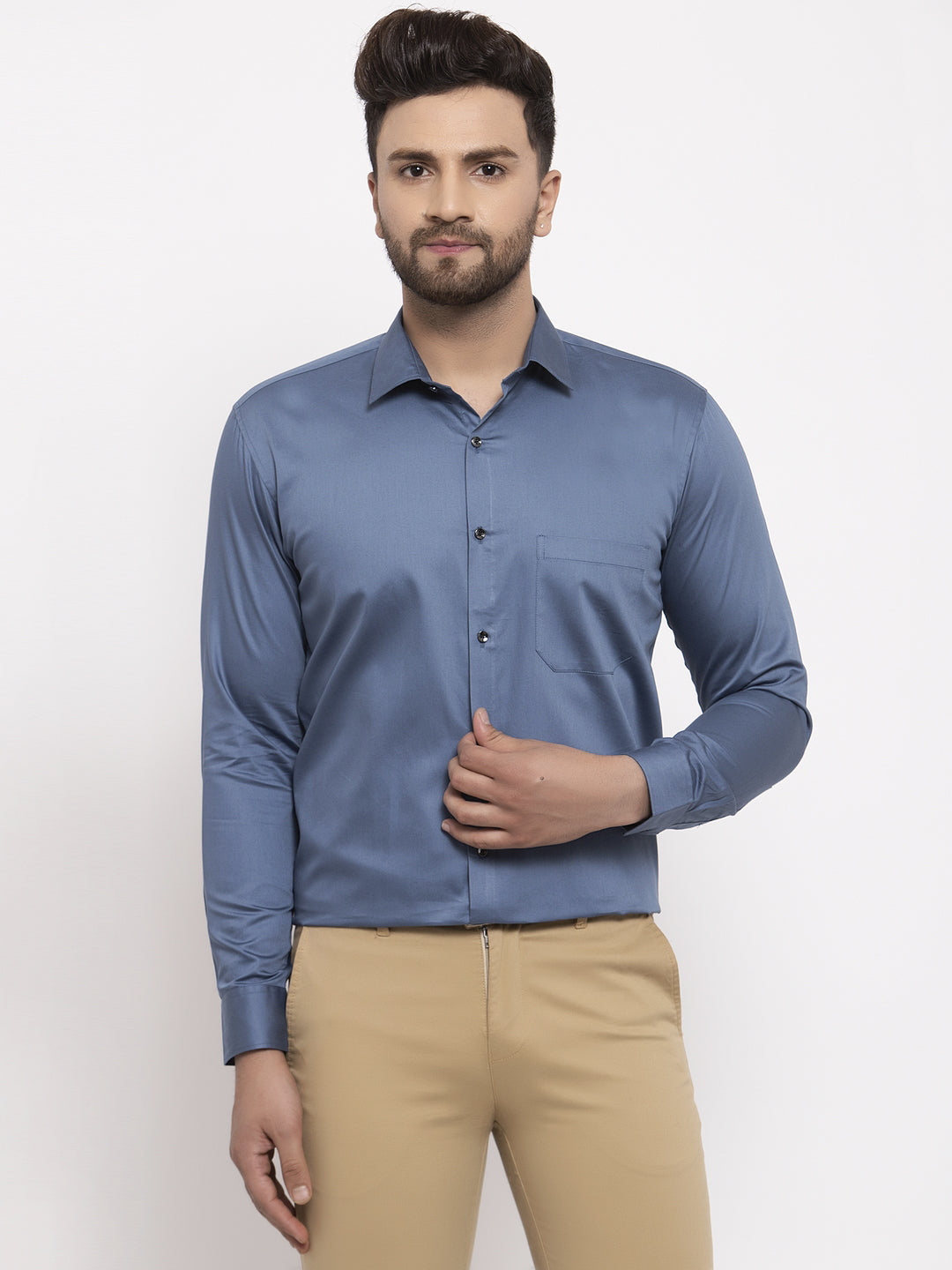 Jainish Navy Men's Cotton Solid Formal Shirt's ( SF 768Teal ) - Distacart
