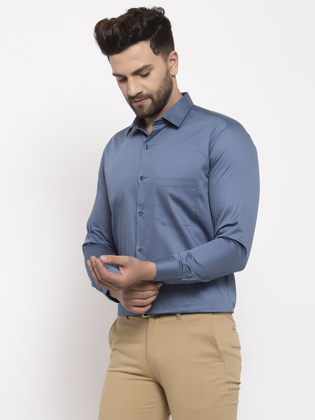 Jainish Navy Men's Cotton Solid Formal Shirt's ( SF 768Teal ) - Distacart